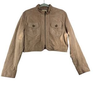 Wilsons Genuine Leather Long Sleeve Crop Jacket Women's XL Taupe Full Zip Moto